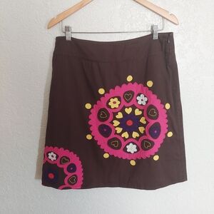 Boden Brown & Pink Heart/Floral Applique Skirt Size 14R #03